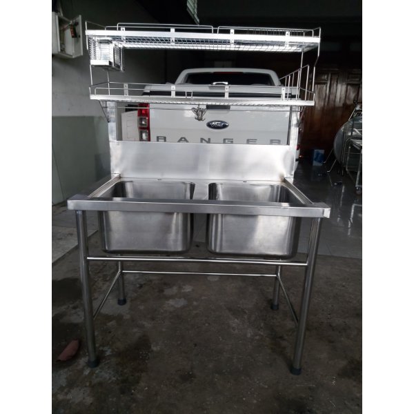 Bồn 2 ô inox có kệ trên